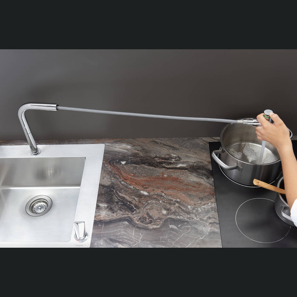 Rubinet kuzhine Hansgrohe Metris Select M71, levë e vetme me 2 vrima 200, grykë, 1jet