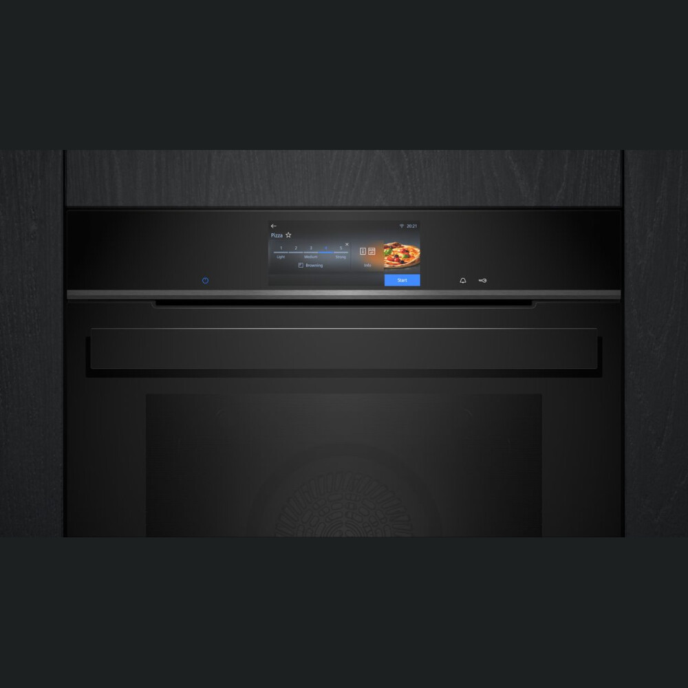 Furrë e integruar Siemens iQ700 me avull HS958GED1, 60 x 60 cm e zezë, inox, 71 l