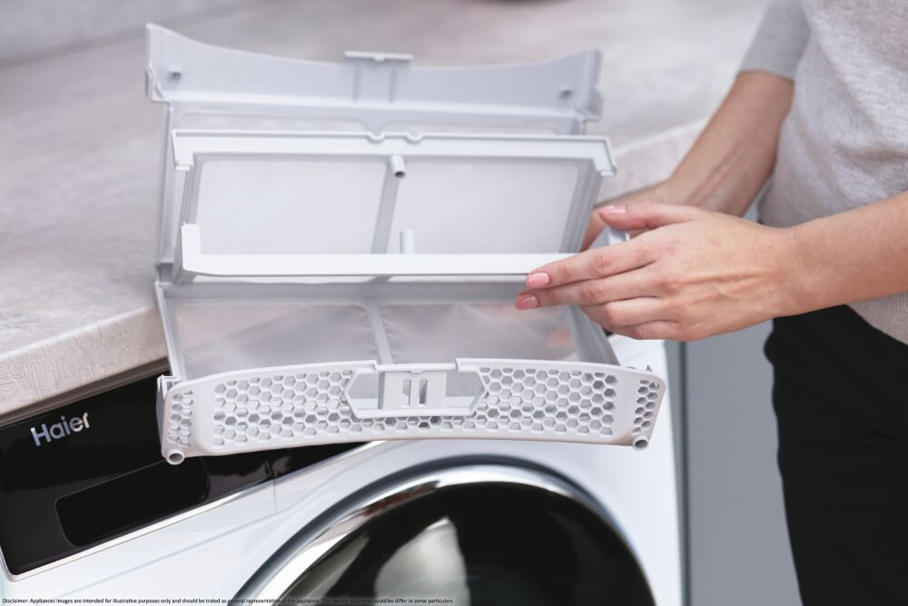 Tharëse rrobash Haier HD80-A2939-S, e pavarur, 8 kg, pompë nxehtësie, klasi A++, e bardhë