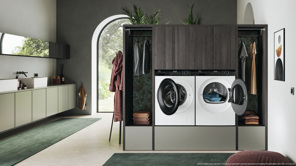 Tharëse rrobash Haier HD80-A2939-S, e pavarur, 8 kg, pompë nxehtësie, klasi A++, e bardhë