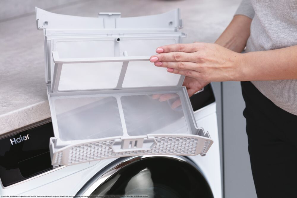 Tharëse rrobash Haier HD90-A3Q979U1-S, Haier I-Pro Series 7 Plus Independent, 9 kg, Inverter i pompës së nxehtësisë, Klasa A+++, E bardhë
