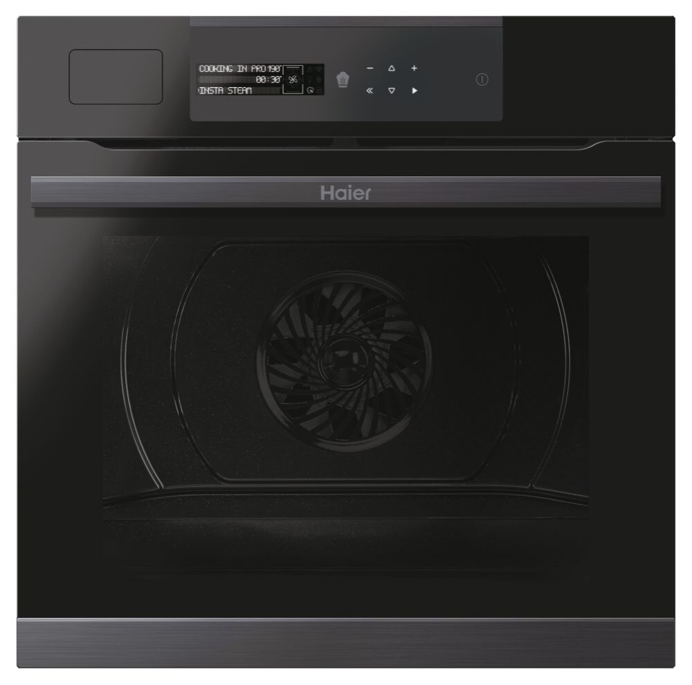 Furrë e integruar Haier HWO60SM5S9BH, me shumë nivele, 70 litra, Pirolitike, 9 funksione, Klasi A+, E zezë