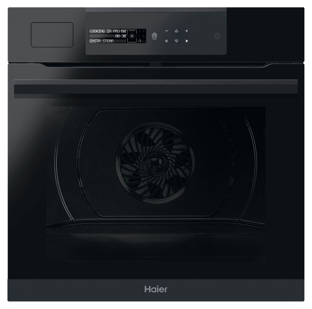 Furrë me integruar Haier HWO60SM6S9BH, I-Message Steam Series 6 me shumë nivele, 70 litra, Pirolitik, 9 funksione, Klasi A+, E zezë