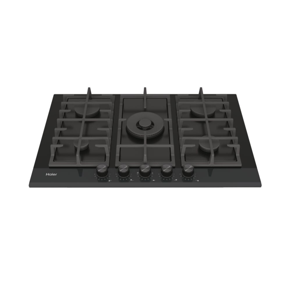 Pllakë me gaz Haier HAVG75HB, 5 zona, E zezë, xhami sigurie, Seria 4, 75 cm