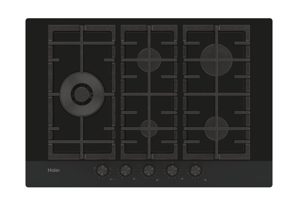 Pllakë me gaz Haier HAVG7WL4HB, 5 zona, E zezë, Gas On Glass Seria 6, 75 cm