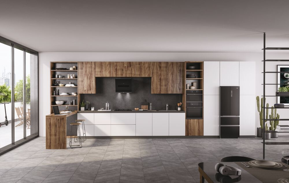 Pllakë me gaz Haier HAVG7WL4HB, 5 zona, E zezë, Gas On Glass Seria 6, 75 cm
