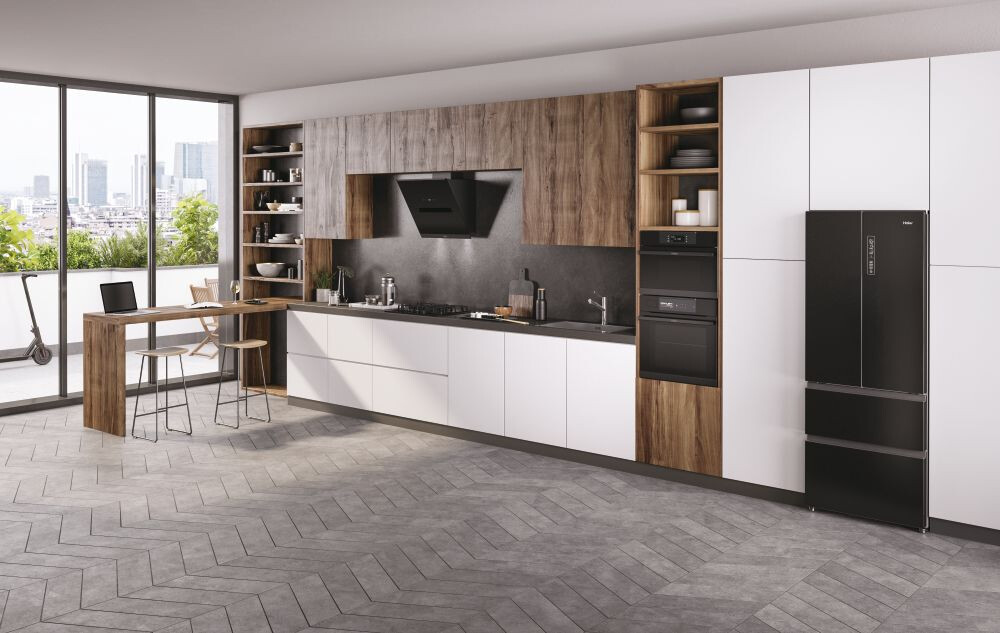Pllakë me gaz Haier HAVG7WL4HB, 5 zona, E zezë, Gas On Glass Seria 6, 75 cm