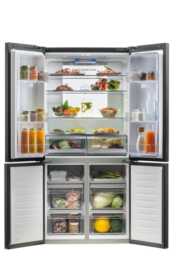 Ftohes me shumë dyer 90 Haier HTF-610DSN7 Seria 7 i pavarur, 4 dyer, pa ngricë, ndriçim LED, Klasa F, E zezë simbolike, L x H x I (mm) 908x750x1900