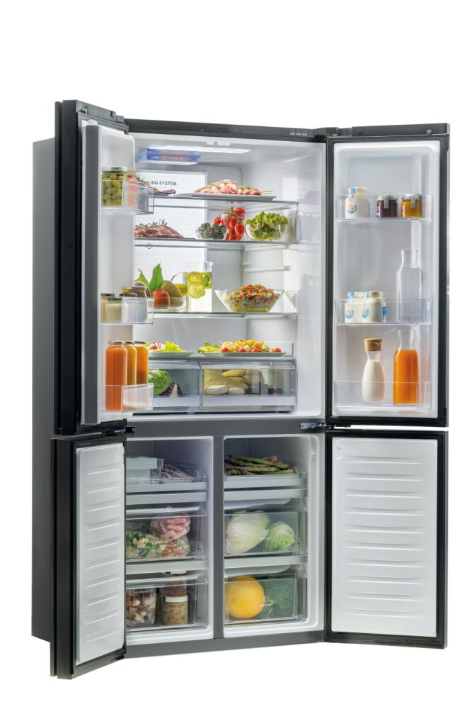 Ftohes me shumë dyer 90 Haier HTF-610DSN7 Seria 7 i pavarur, 4 dyer, pa ngricë, ndriçim LED, Klasa F, E zezë simbolike, L x H x I (mm) 908x750x1900