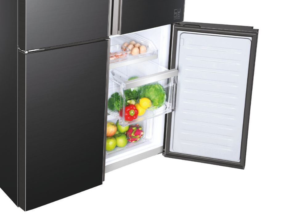 Ftohes me shumë dyer 90 Haier HTF-610DSN7 Seria 7 i pavarur, 4 dyer, pa ngricë, ndriçim LED, Klasa F, E zezë simbolike, L x H x I (mm) 908x750x1900