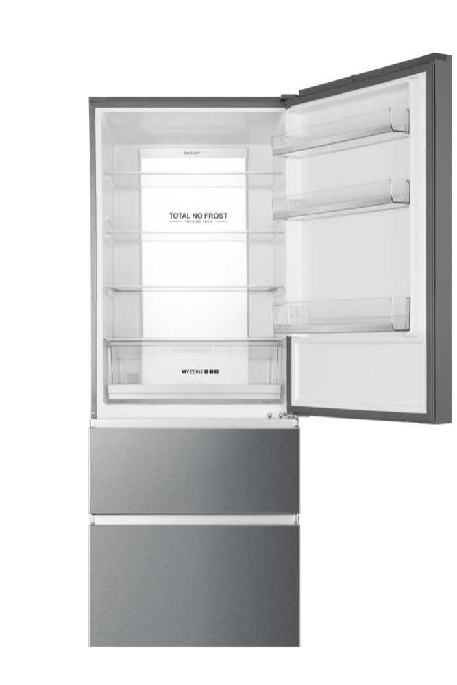 Frigorifer Haier A3FE743CPJ, 3D 70 Seria 3 I pavarur, 3 dyer, Pa ngrica, Ndriçim LED, Klasi E, Platinum Inox, L x H x I (mm) 700x675x1906