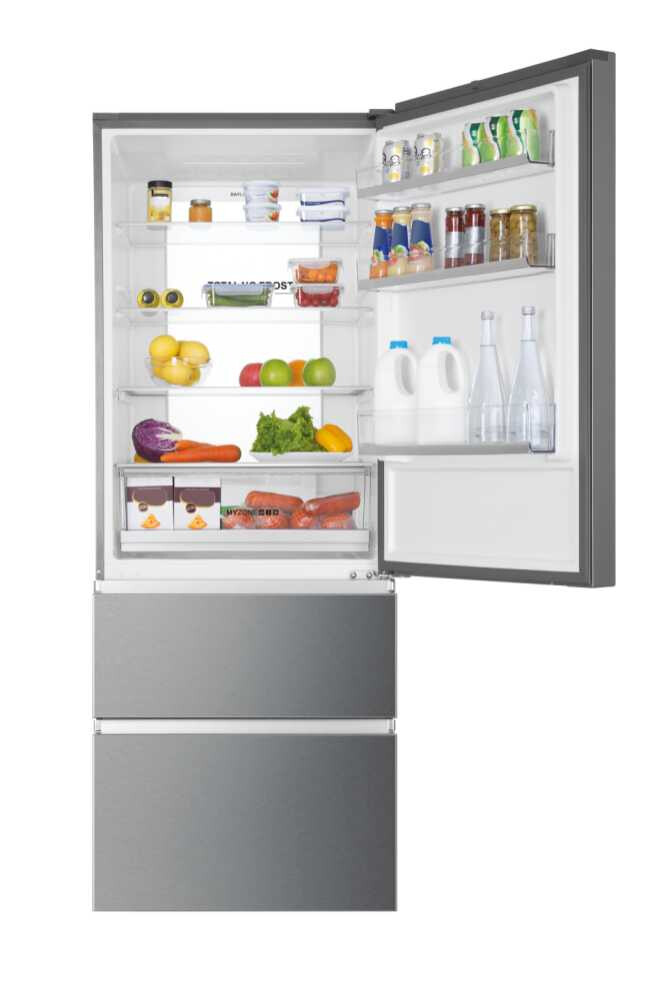 Frigorifer Haier A3FE743CPJ, 3D 70 Seria 3 I pavarur, 3 dyer, Pa ngrica, Ndriçim LED, Klasi E, Platinum Inox, L x H x I (mm) 700x675x1906