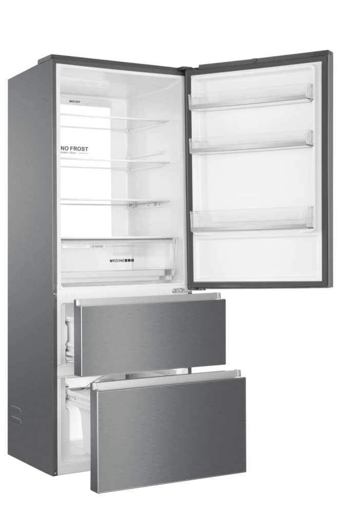 Frigorifer Haier A3FE743CPJ, 3D 70 Seria 3 I pavarur, 3 dyer, Pa ngrica, Ndriçim LED, Klasi E, Platinum Inox, L x H x I (mm) 700x675x1906