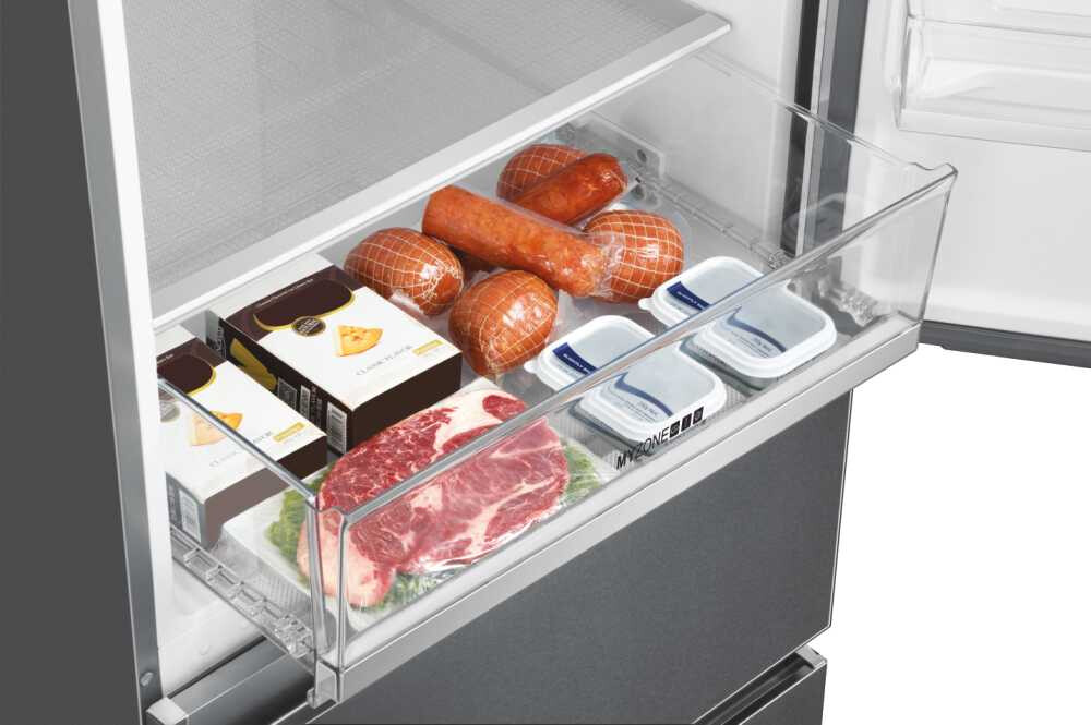 Frigorifer Haier A3FE743CPJ, 3D 70 Seria 3 I pavarur, 3 dyer, Pa ngrica, Ndriçim LED, Klasi E, Platinum Inox, L x H x I (mm) 700x675x1906