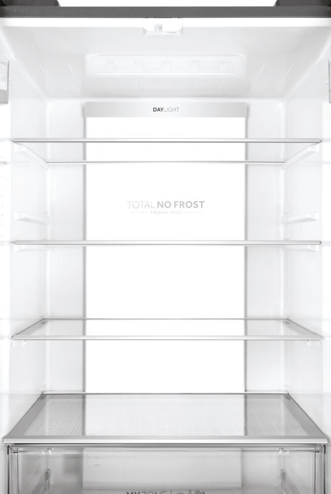 Frigorifer inox me dyer franceze Haier HB17FPAAA, me këmbë të pavarur, 4 dyer, pa ngrica, ndriçim LED, klasi E, platinum Inox, L x H x I (mm) 700x675x1906