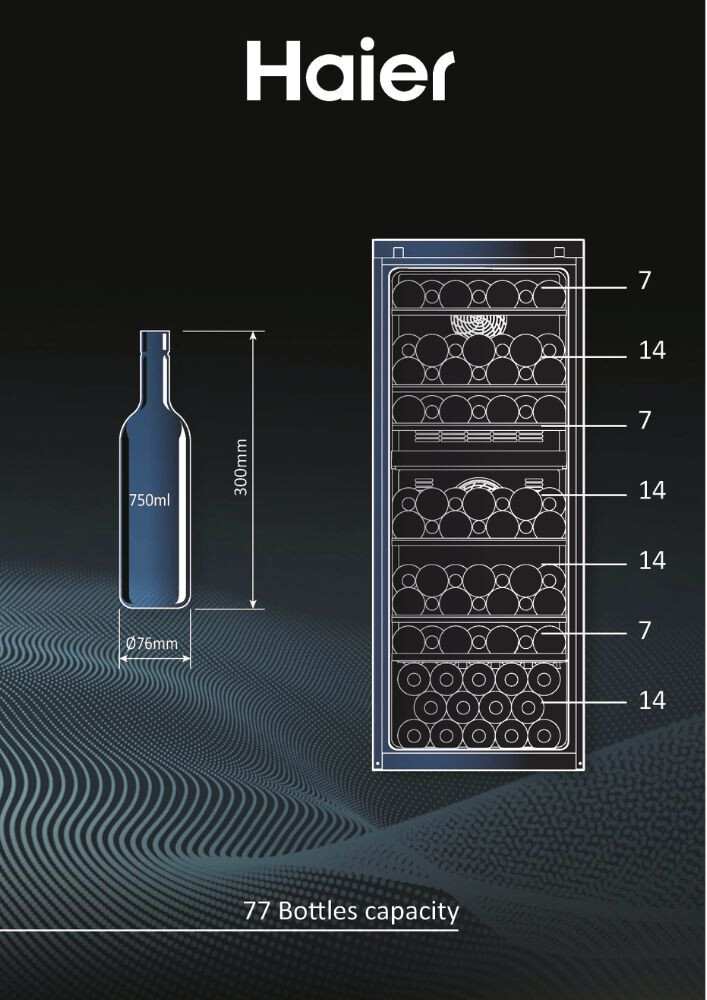 Ftohës i verës Wine Bank Seria 50, i pavarur, 2 zona, 77 shishe, ndriçim LED, Klasa G, L x H x I (mm) 497x585x1270