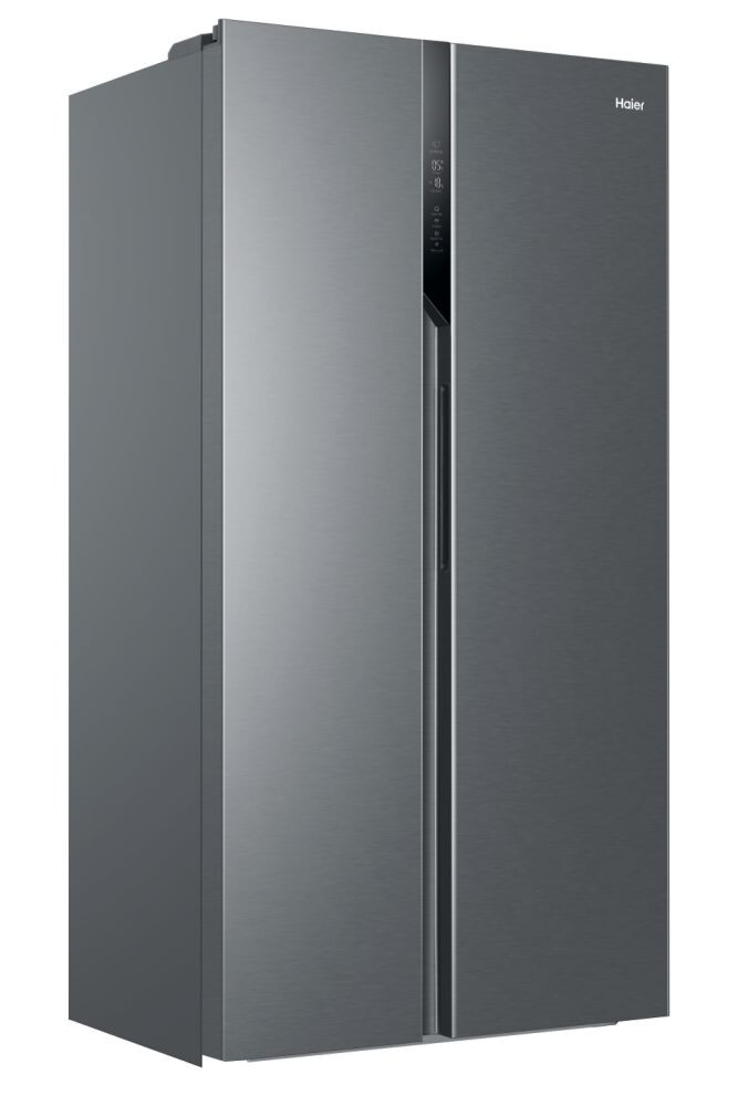 Krah për krah Haier HSR3918ENPG SBS 90 Seria 3 në këmbë, pa ngricë, ndriçim LED, klasi E, argjend i butë, L x H x I (mm) 908x647x1775