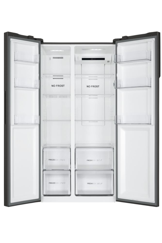 Krah për krah Haier HSR3918ENPB SBS 90 Seria 3, pa ngricë, Ndriçim LED, Klasa E, E zezë, L x H x L (mm) 908x647x1775