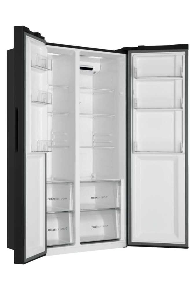 Krah për krah Haier HSR3918ENPB SBS 90 Seria 3, pa ngricë, Ndriçim LED, Klasa E, E zezë, L x H x L (mm) 908x647x1775