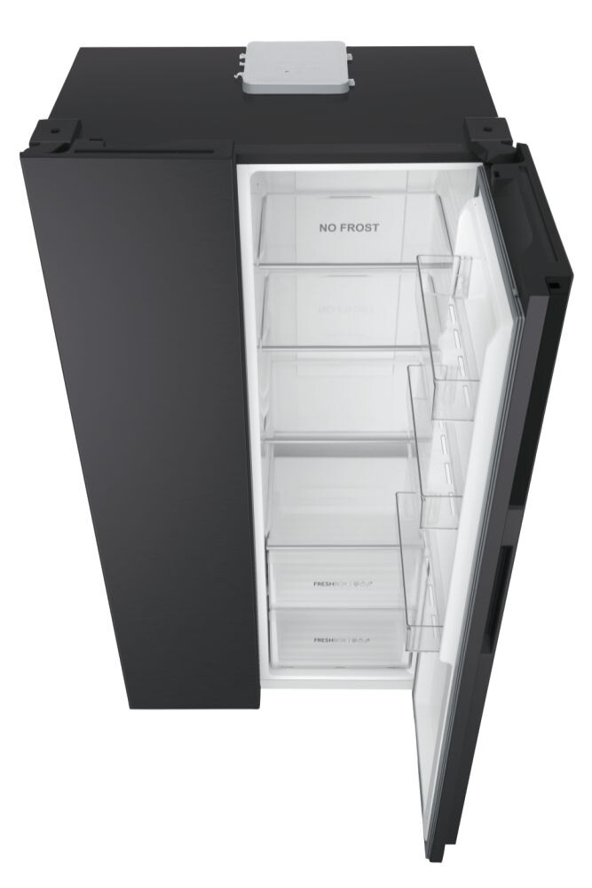 Krah për krah Haier HSR3918ENPB SBS 90 Seria 3, pa ngricë, Ndriçim LED, Klasa E, E zezë, L x H x L (mm) 908x647x1775