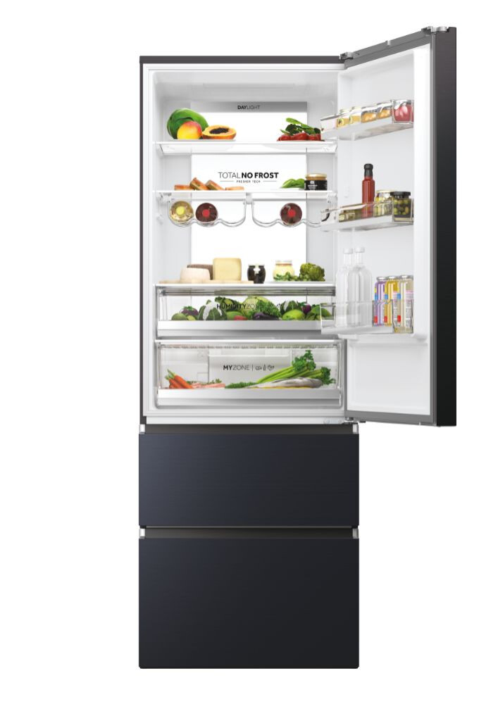 Frigorifer Haier HTW7720ENMB, 3D 70 Seria 7 i pavarur, 3 dyer, Pa ngricë, ndriçim LED, Klasa E, E zezë, L x H x I (mm) 700x675x2006