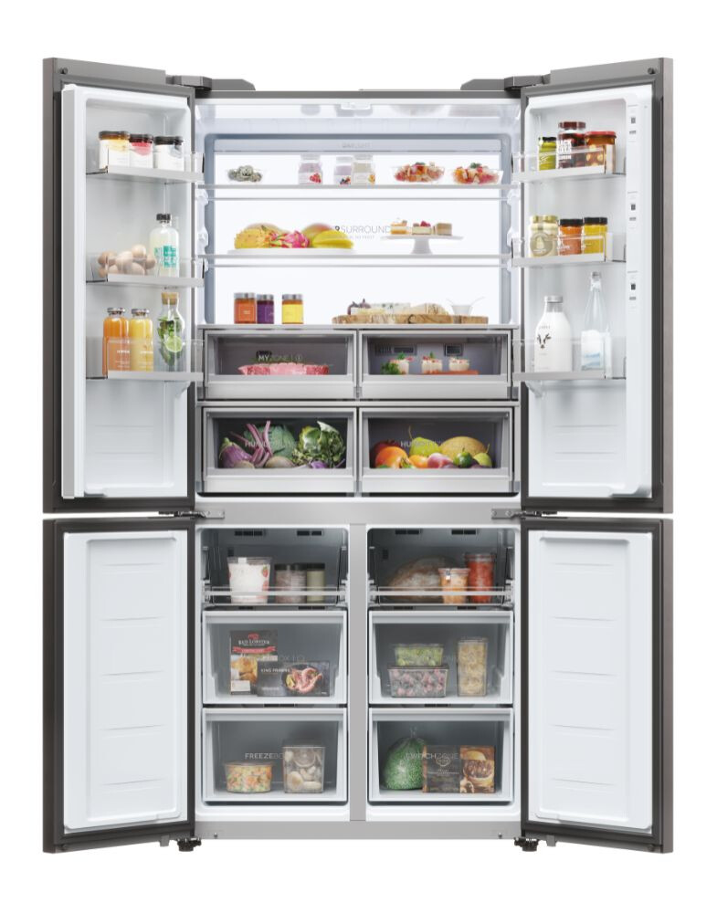 Krah për krah Haier HCW9919FSGB Seria 9 e pavarur, me 4 dyer, pa ngricë, ndriçim LED, klasi F, i zi, L x H x I (mm) 905x697x1900