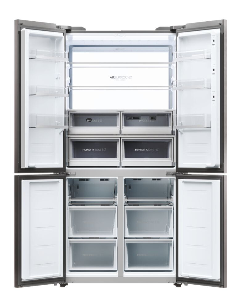 Krah për krah Haier HCW9919FSGB Seria 9 e pavarur, me 4 dyer, pa ngricë, ndriçim LED, klasi F, i zi, L x H x I (mm) 905x697x1900