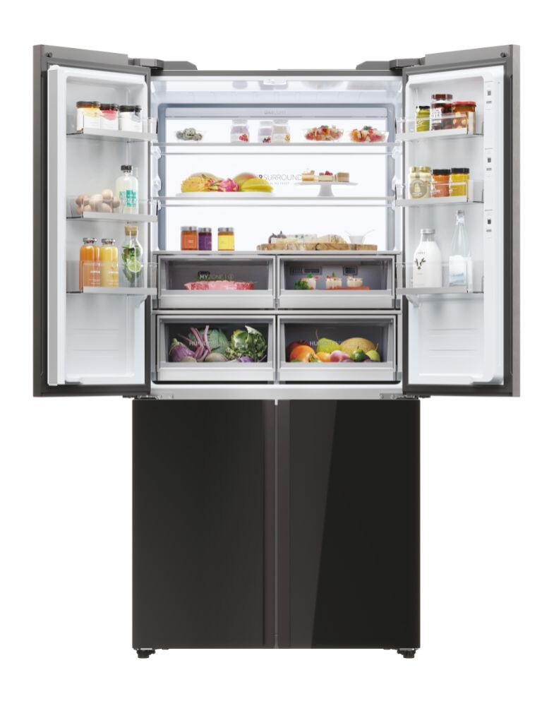 Krah për krah Haier HCW9919FSGB Seria 9 e pavarur, me 4 dyer, pa ngricë, ndriçim LED, klasi F, i zi, L x H x I (mm) 905x697x1900