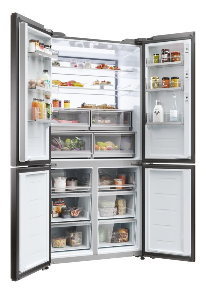 Krah për krah Haier HCW9919FSGB Seria 9 e pavarur, me 4 dyer, pa ngricë, ndriçim LED, klasi F, i zi, L x H x I (mm) 905x697x1900