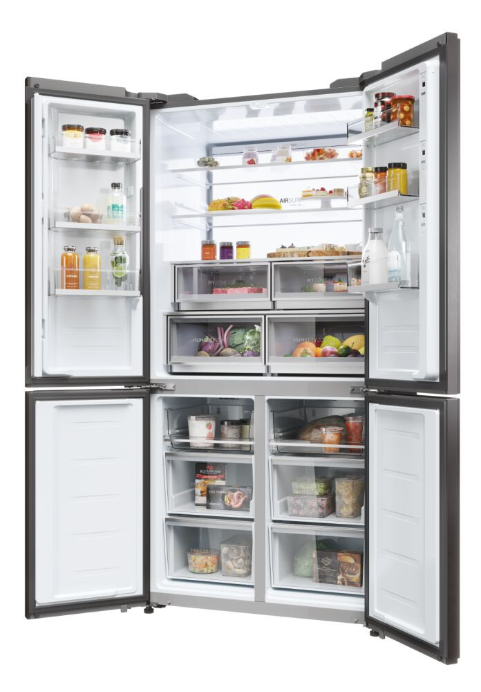 Krah për krah Haier HCW9919FSGB Seria 9 e pavarur, me 4 dyer, pa ngricë, ndriçim LED, klasi F, i zi, L x H x I (mm) 905x697x1900