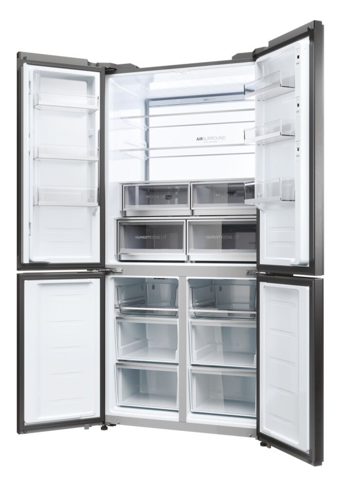 Krah për krah Haier HCW9919FSGB Seria 9 e pavarur, me 4 dyer, pa ngricë, ndriçim LED, klasi F, i zi, L x H x I (mm) 905x697x1900