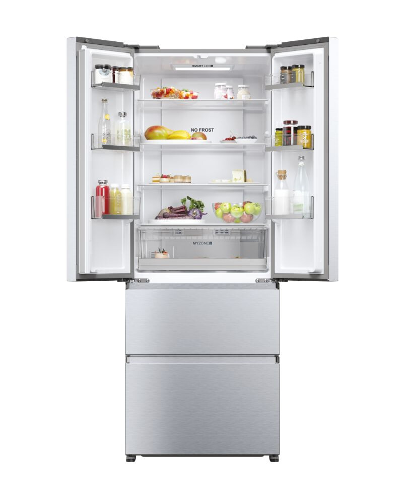 Frigorifer me shumë dyer Haier HFR5719EWMG FD 70 Seria 5 i pavarur, 4 dyer, pa ngricë, ndriçim LED, klasi E, shpërndarës uji, argjend i butë, L x H x I (mm) 700x675x1900