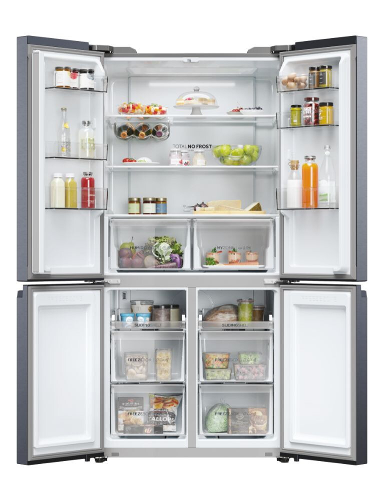 Ftohes me shumë dyer 90 Haier HCR5919ENMB Seria 5 e pavarur, 4 dyer, pa ngricë, ndriçim LED, klasi E, e zezë e krehur, L x H x I (mm) 908x648x1900