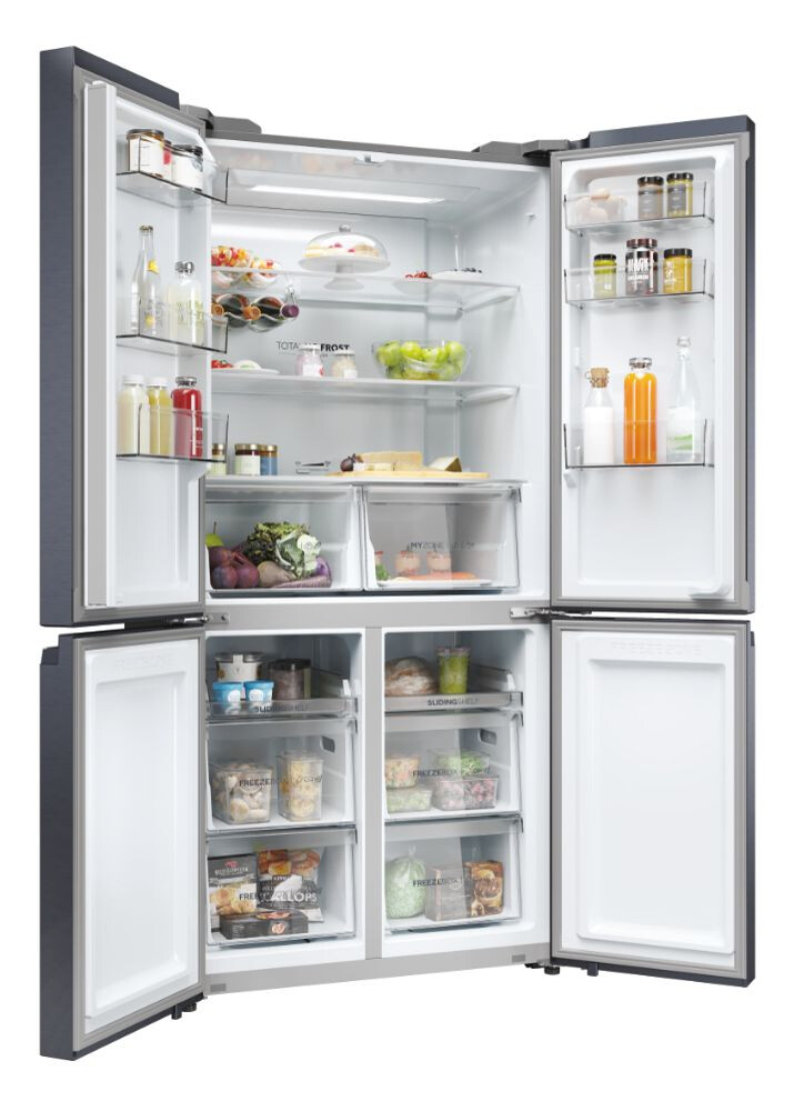 Ftohes me shumë dyer 90 Haier HCR5919ENMB Seria 5 e pavarur, 4 dyer, pa ngricë, ndriçim LED, klasi E, e zezë e krehur, L x H x I (mm) 908x648x1900