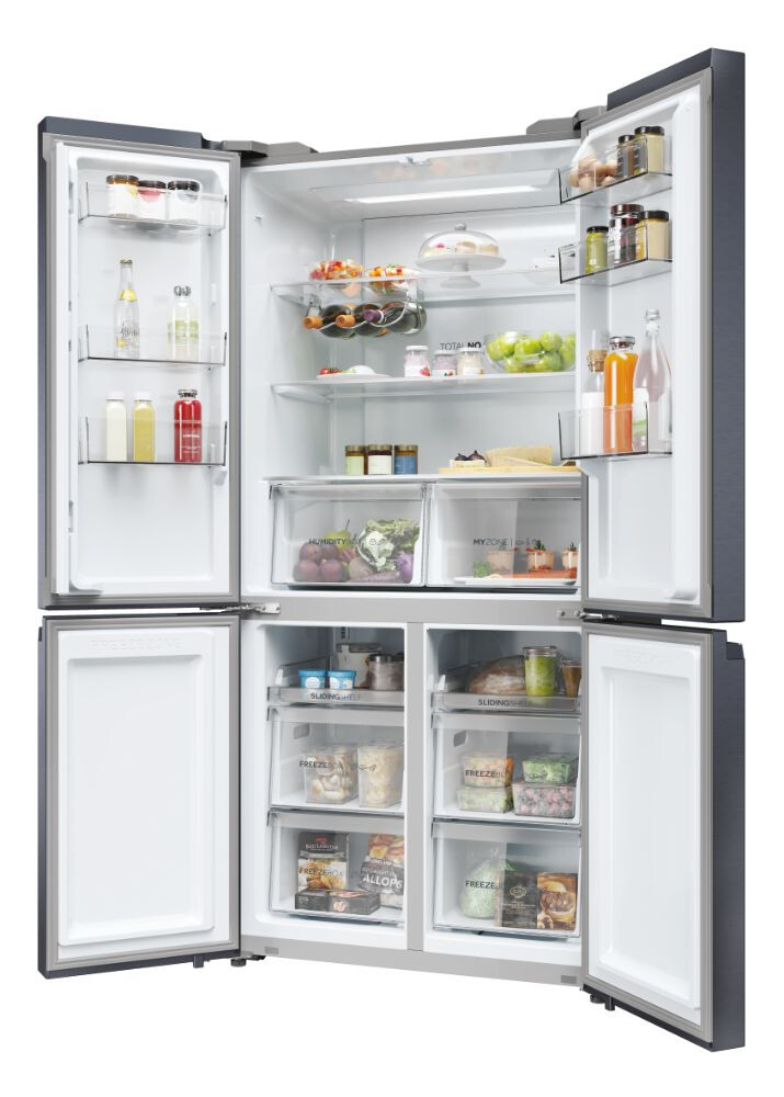 Ftohes me shumë dyer 90 Haier HCR5919ENMB Seria 5 e pavarur, 4 dyer, pa ngricë, ndriçim LED, klasi E, e zezë e krehur, L x H x I (mm) 908x648x1900