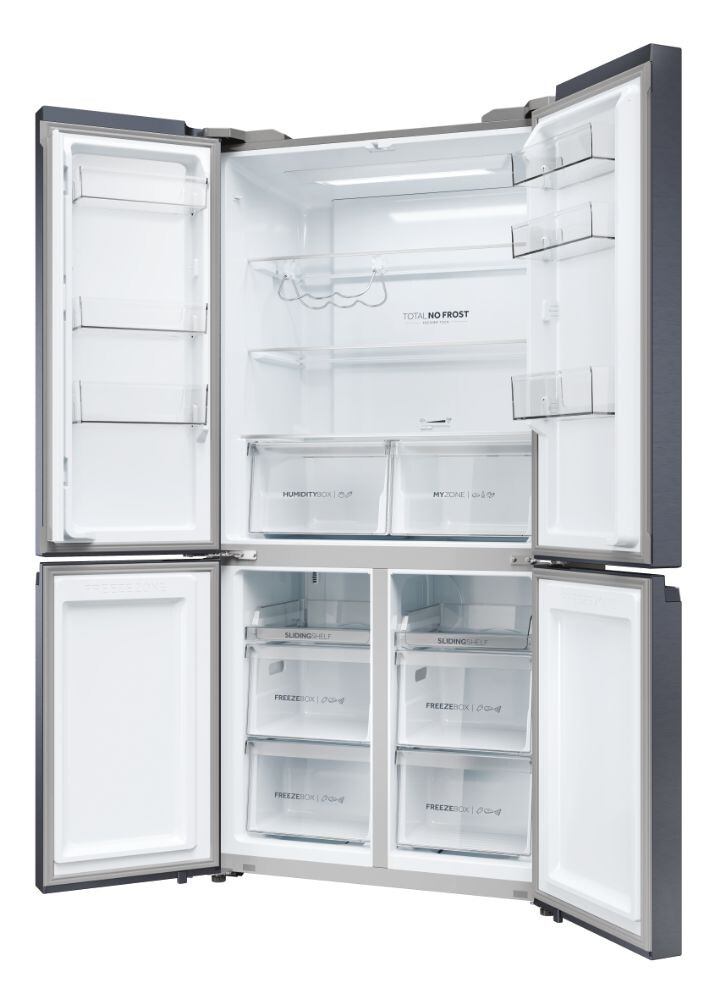 Ftohes me shumë dyer 90 Haier HCR5919ENMB Seria 5 e pavarur, 4 dyer, pa ngricë, ndriçim LED, klasi E, e zezë e krehur, L x H x I (mm) 908x648x1900
