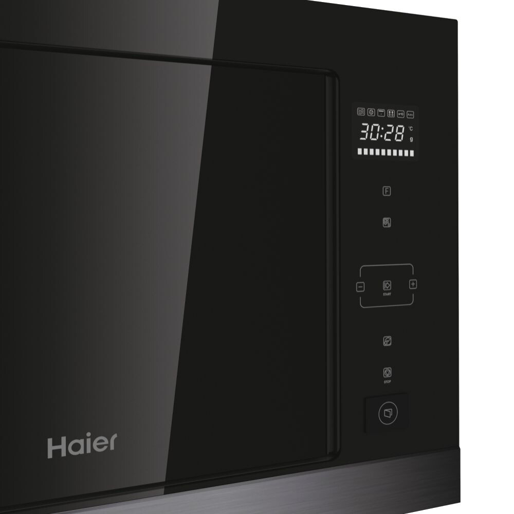 Furrë me mikrovalë të integruar Haier HOR38G5FT, Seria 4, Mikrovalë + Grill, 28 litra, E zezë