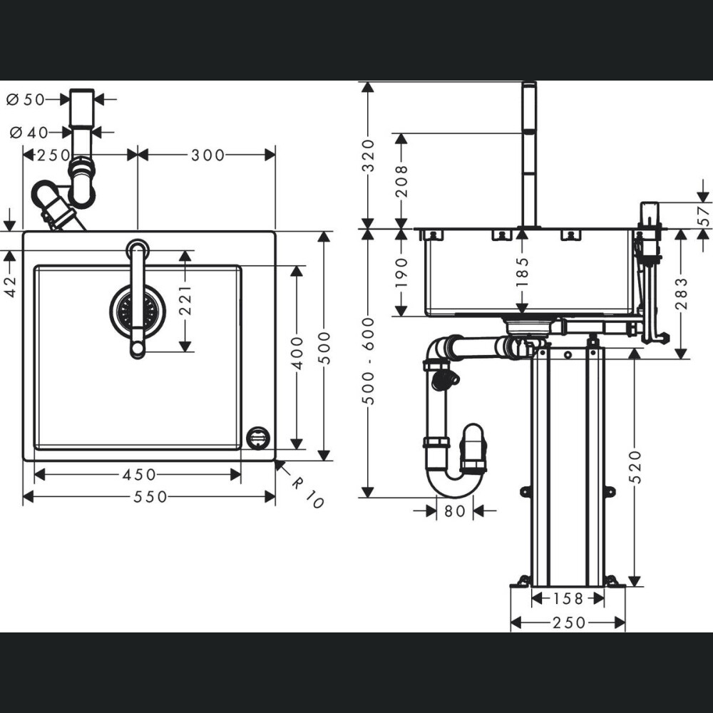 Lavaman dhe rubinet Hansgrohe, Select C71-F450-06, me SBox,  inox