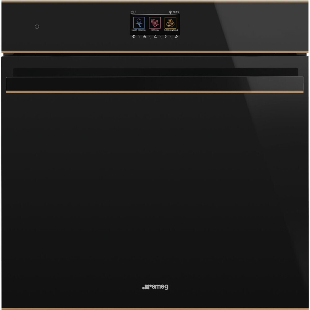 Furrë me avull SMEG Dolce Stil Novo, SO6604S4PNR, e zezë me shkëlqim me detaje bakri, 60 cm, kapaciteti 68 l, klasi A++
