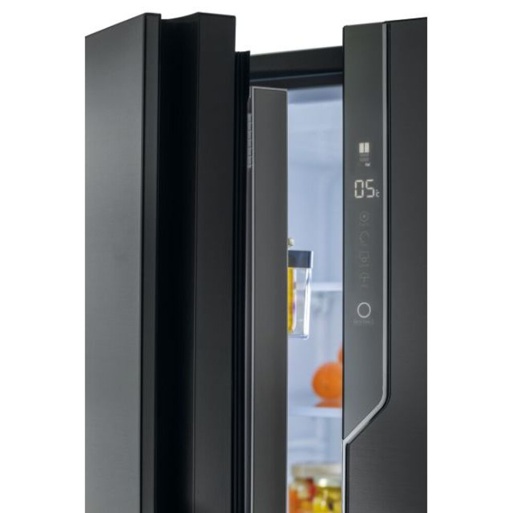 Frigorifer Haier HB26FSNAAA FD 100 Seria 7 me shumë dyer, 4 dyer, pa ngricë, ndriçim LED, klasi E, ikonik i zi, L x H x I (mm) 1005x760x1900