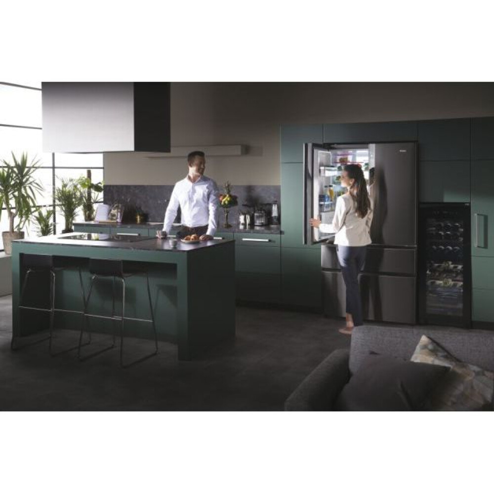 Frigorifer Haier HB26FSNAAA FD 100 Seria 7 me shumë dyer, 4 dyer, pa ngricë, ndriçim LED, klasi E, ikonik i zi, L x H x I (mm) 1005x760x1900