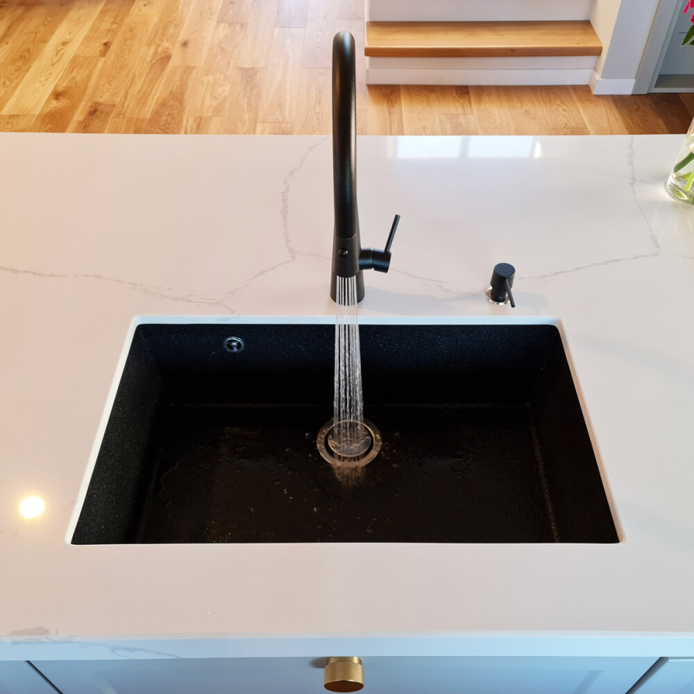 Lavaman kuzhine graniti CookingAid Cube ON7610 Kuarc metalik i zi/i zi me instalim nën banak + aksesorë montimi