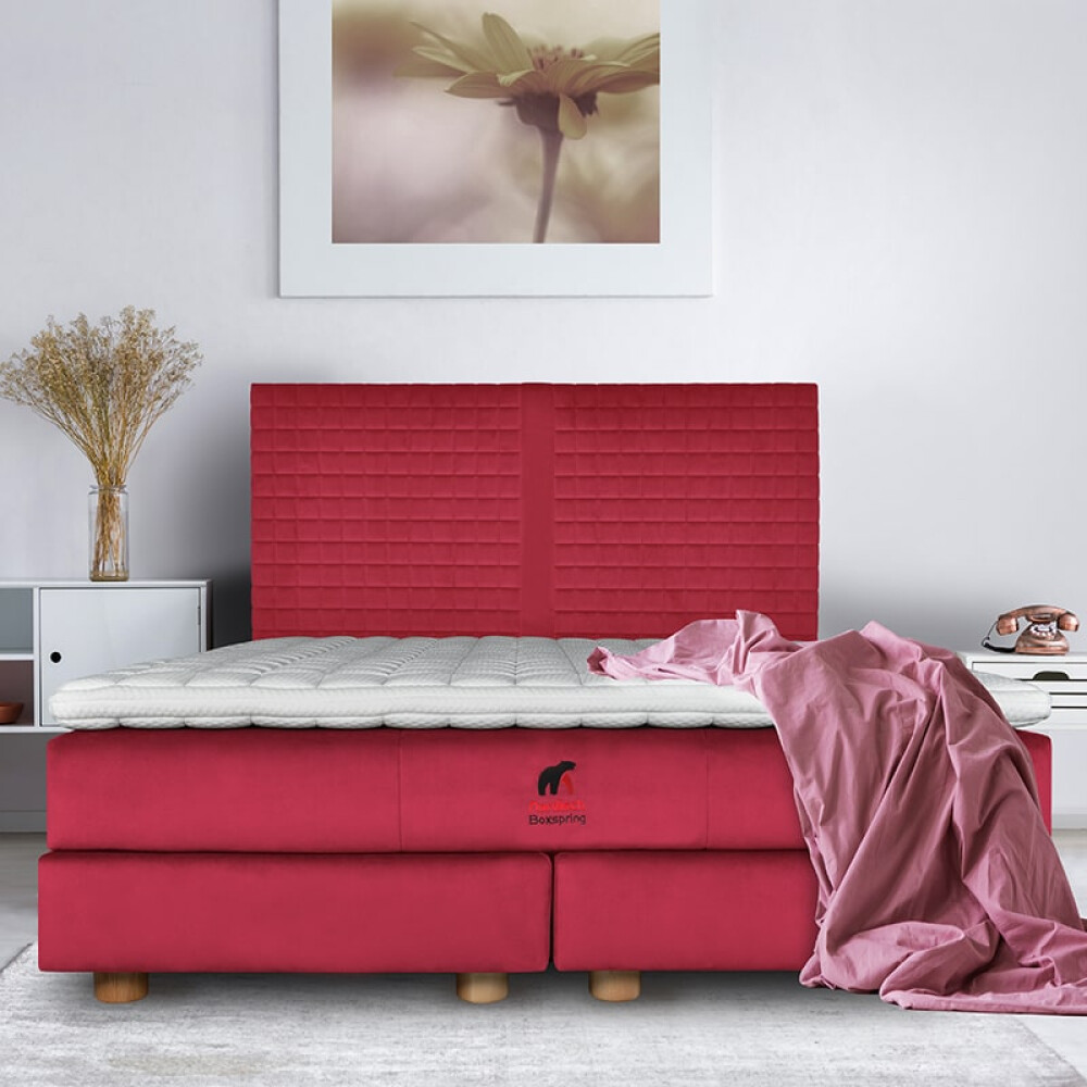 Krevat Saint Moritz boxspring, tapiceri lineare, lartësia e skajit të krevatit 140 cm, dysheku i përfshirë, pa sipër