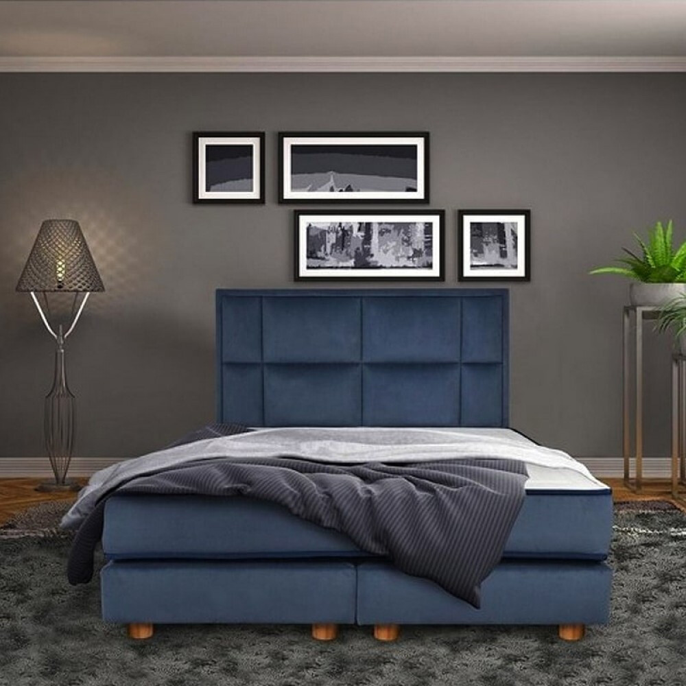 Krevat Vadret boxspring, tapiceri e madhe katrore, lartësia e skajit të krevatit 140 cm, dysheku i përfshirë, sipërfaqja e përfshirë