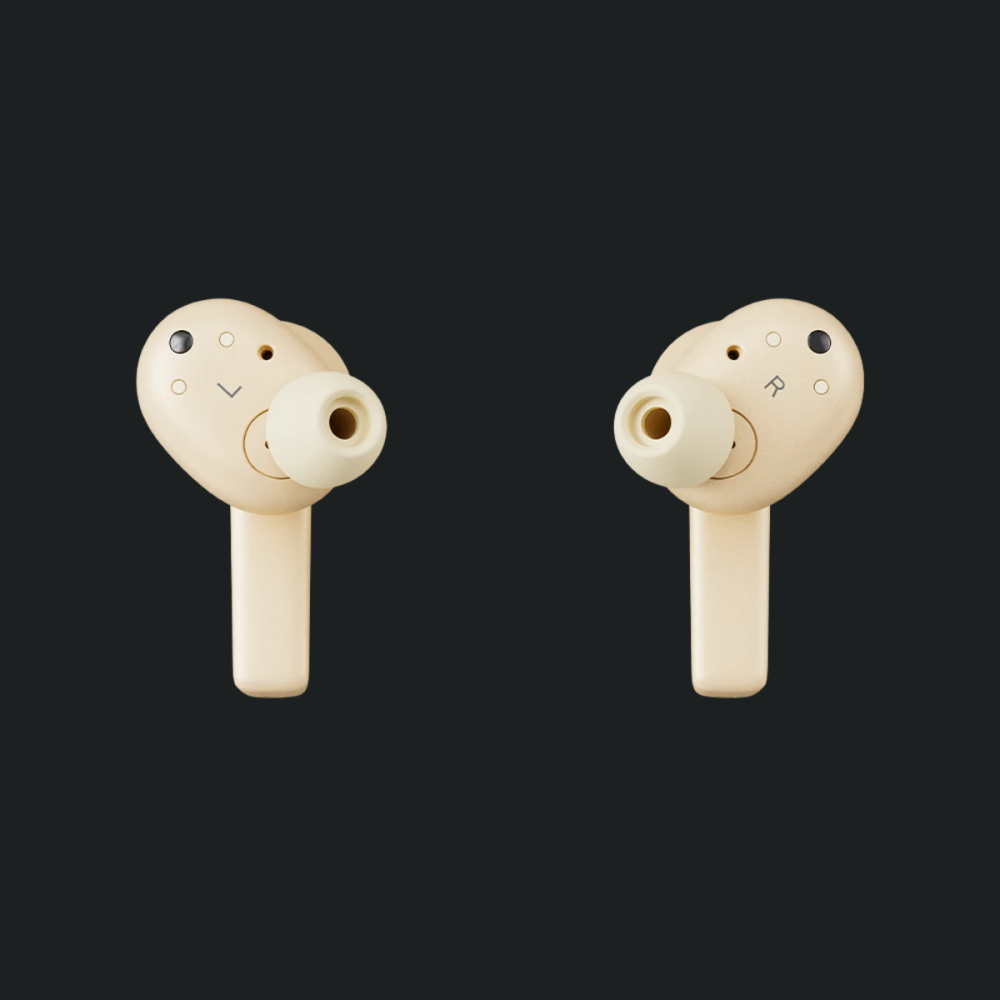 Kufje pa tel Bang & Olufsen Beoplay EX në vesh, anulim adaptiv i zhurmës, ton Gold