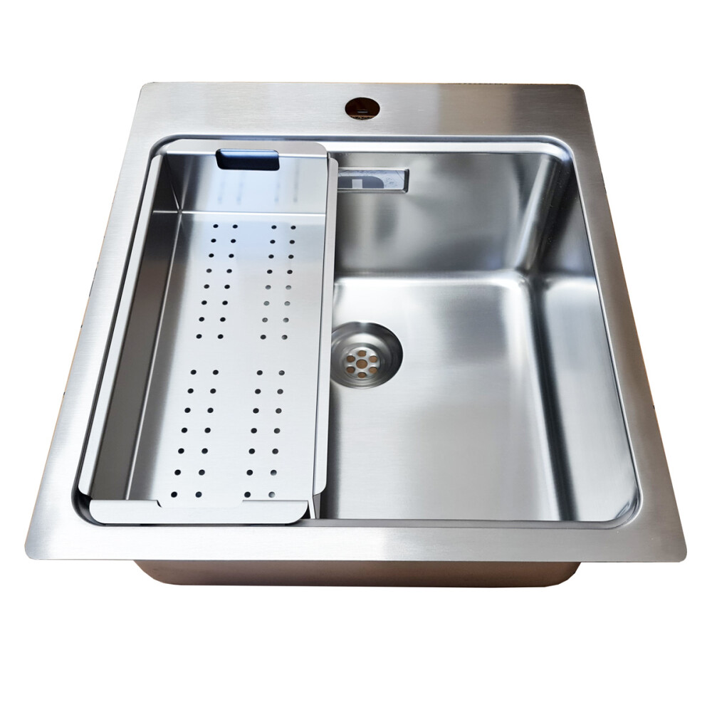 Lavaman kuzhine CookingAid UNA 46  inox + Bonus: Kundër grirës ABS i kthyeshëm në kullues enësh + aksesorë montimi