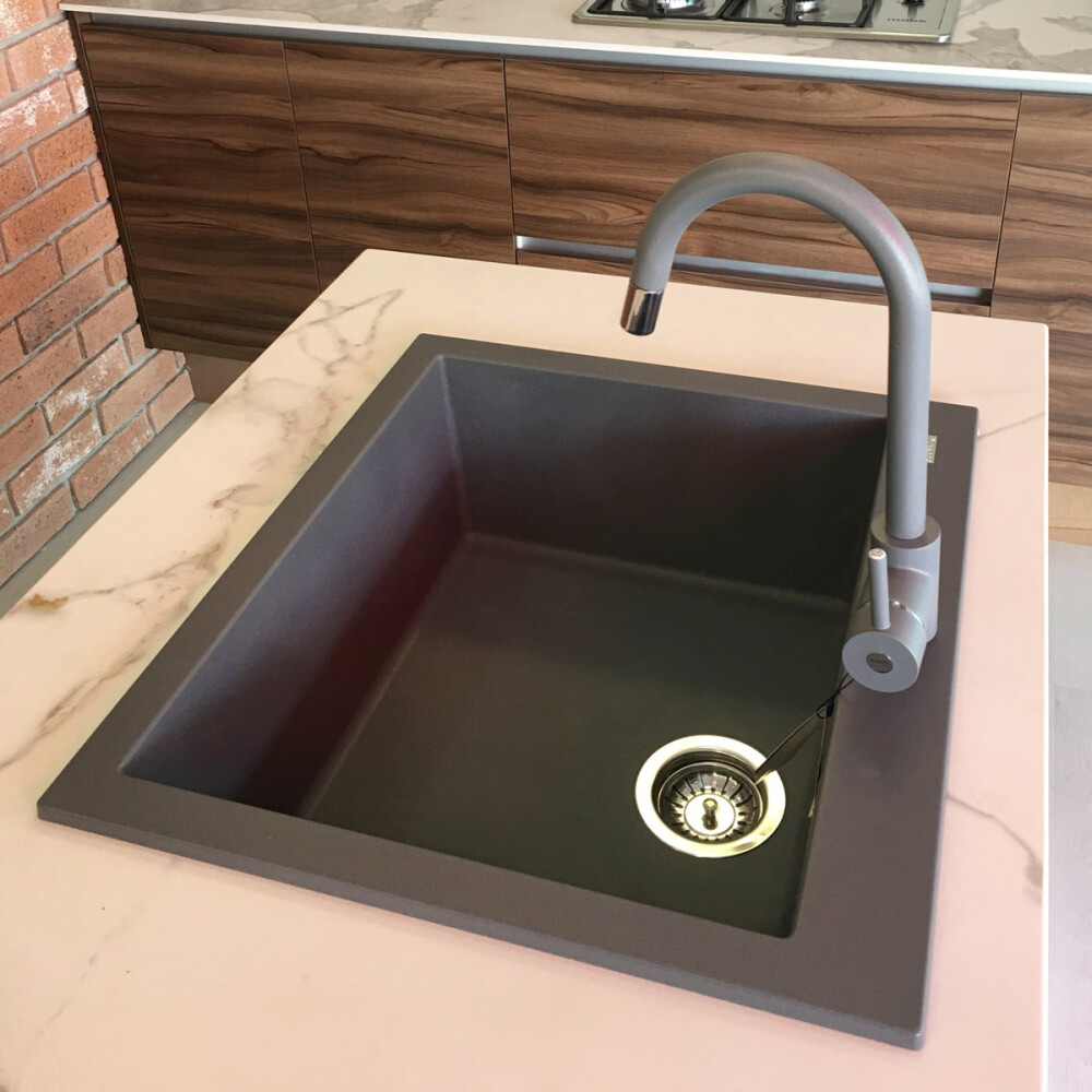 Lavaman kuzhine graniti CookingAid Cube ON5610 Gri ​​Beton i errët / Çimento / Kuarc betoni + aksesorë instalimi