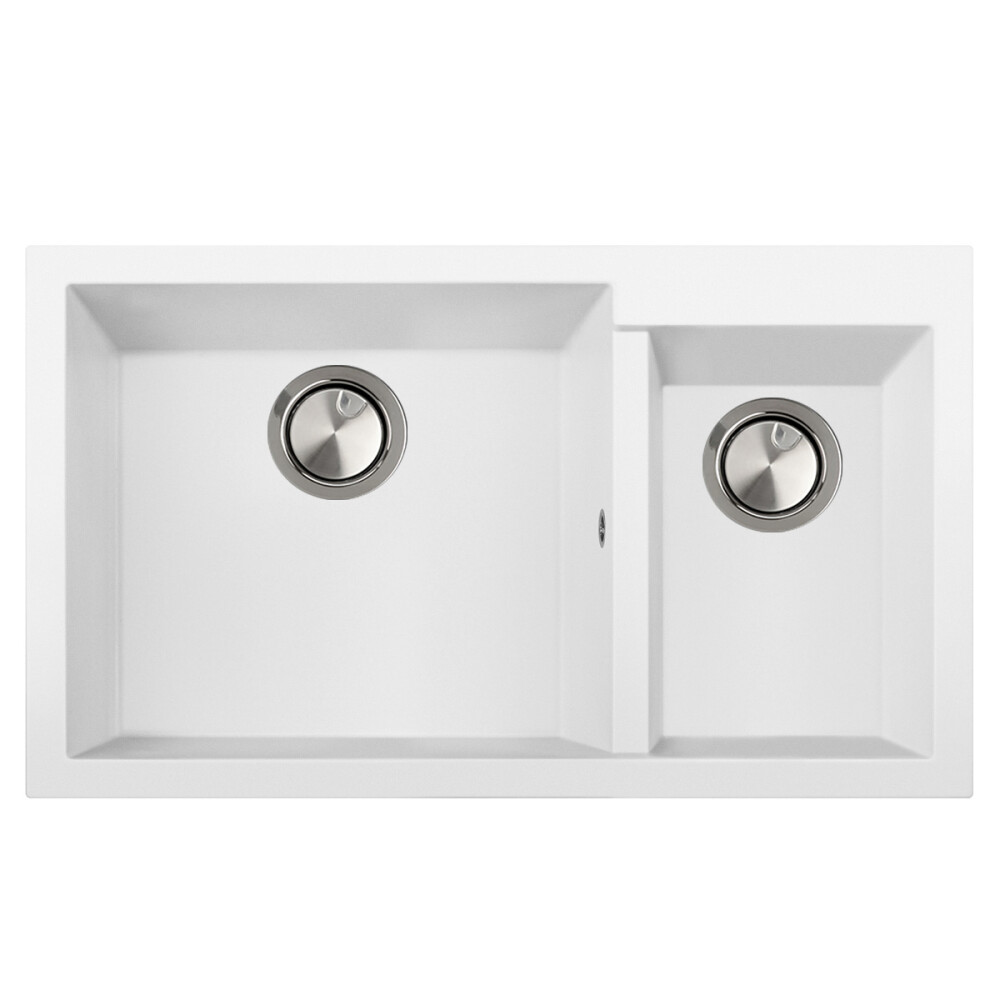 Lavaman i dyfishtë kuzhine graniti me 2 tasa CookingAid Cube ON8620 White / Polar White + aksesorë instalimi