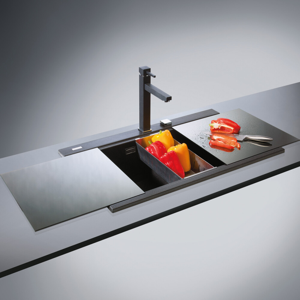 Lavaman kuzhine graniti dopio me 2 tasa CookingAid Kinga LX8620 Kuarc Metal Zi / Zi + aksesorë montimi