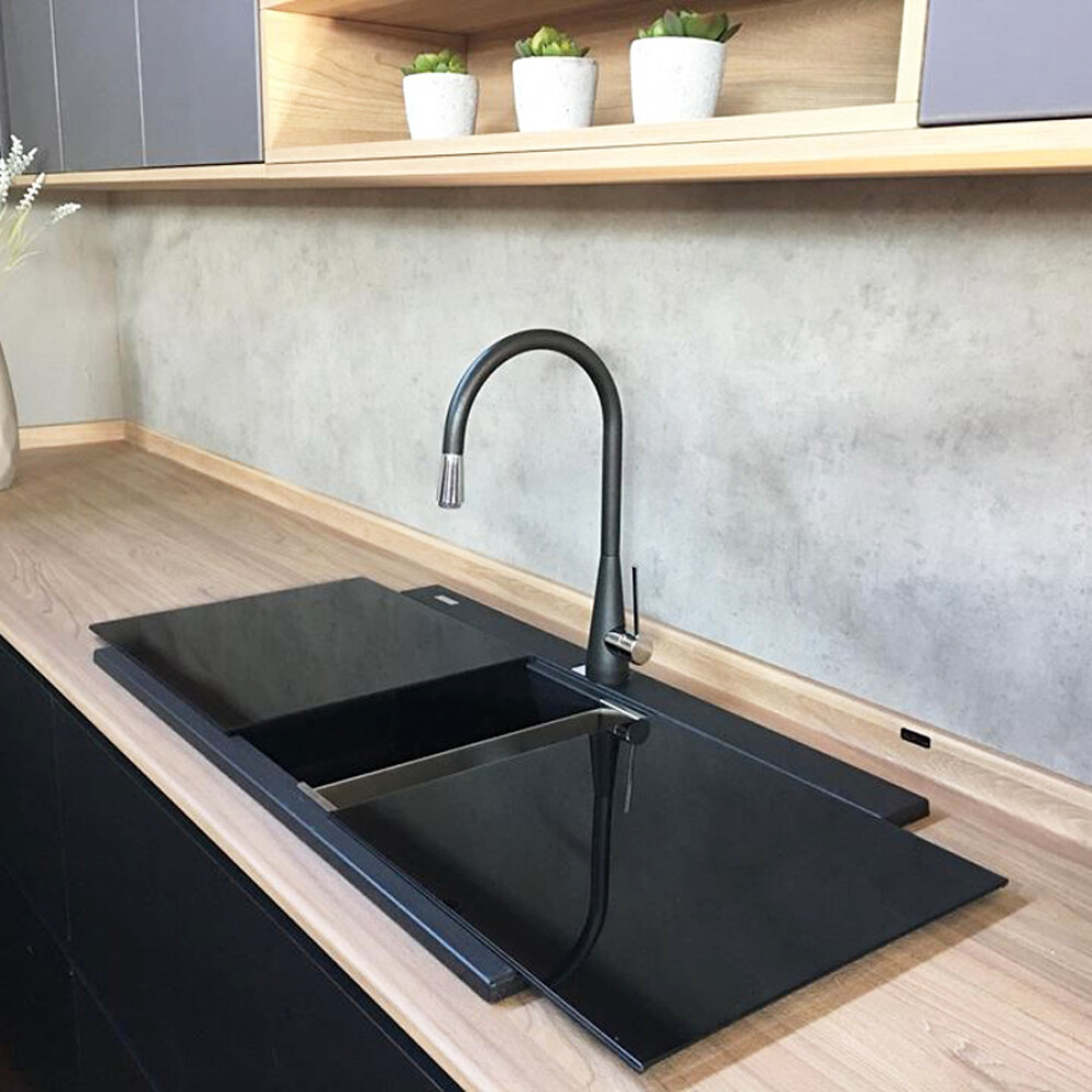 Lavaman kuzhine graniti dopio me 2 tasa CookingAid Kinga LX8620 Kuarc Metal Zi / Zi + aksesorë montimi